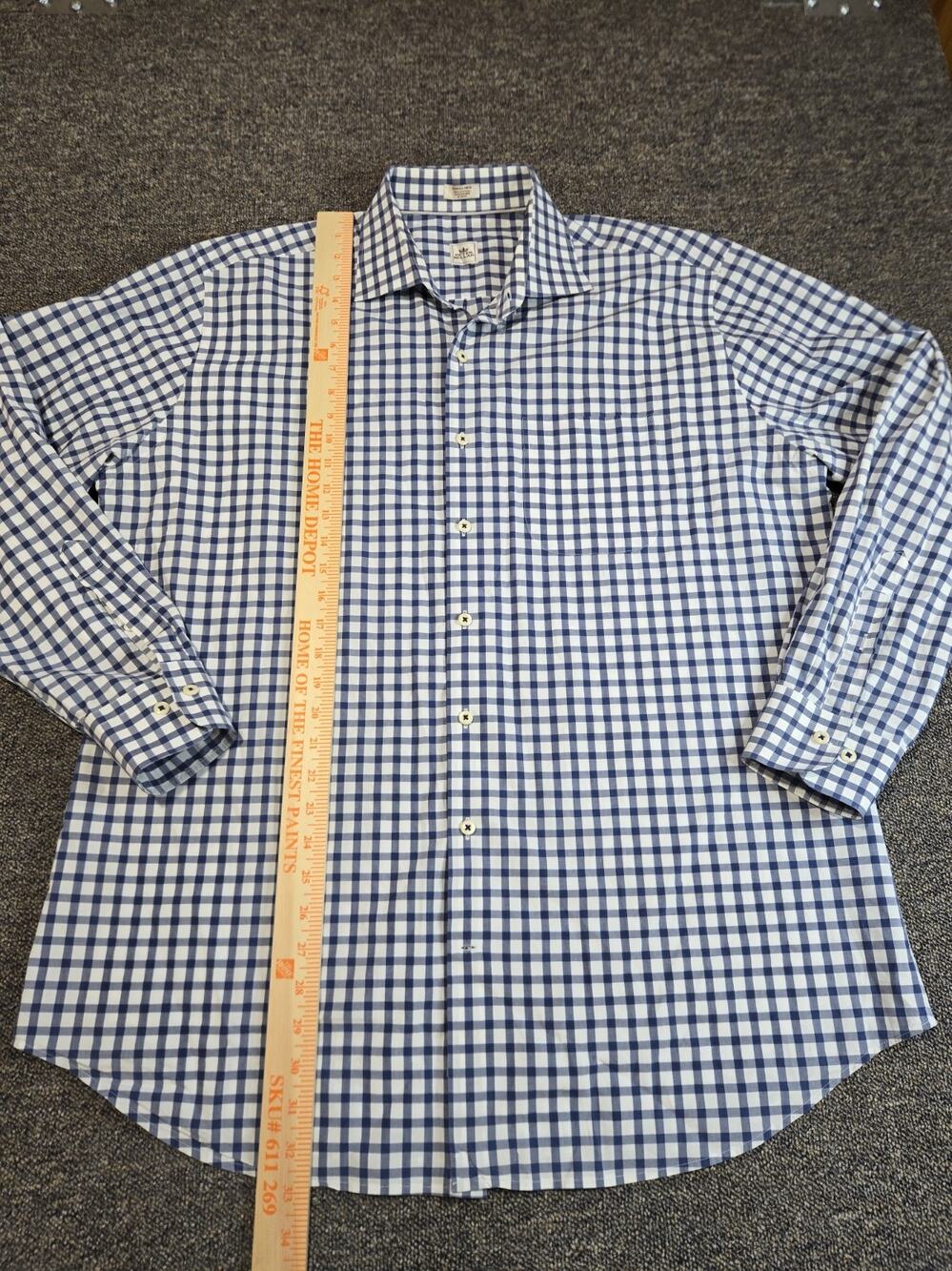 Peter Millar Mens XL Blue White Gingham Check Cotton Button Down Dress Shirt